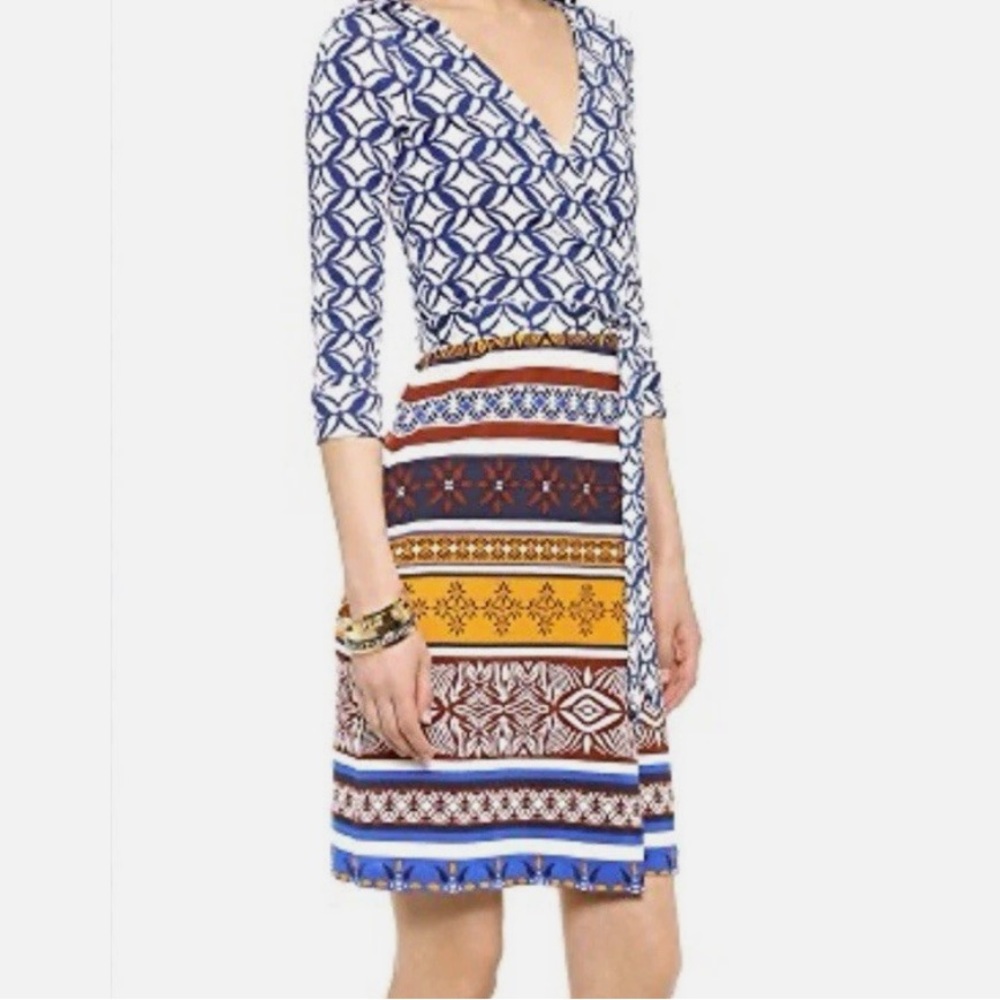Diane Von Furstenberg Multicolor Patterned Wrap Mini Dress